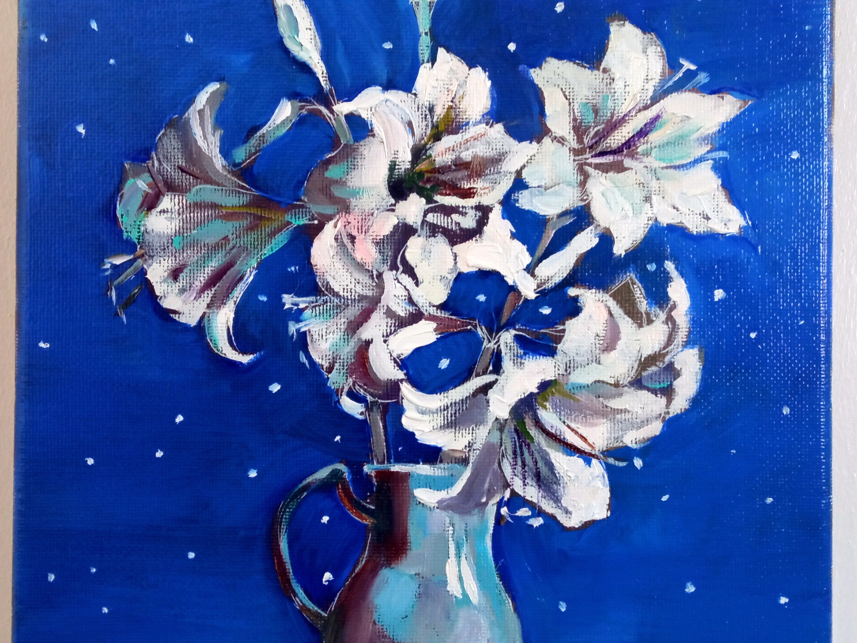 ユリの絵画：キャンバスに描かれたオリジナルの花の油絵（8x10インチ