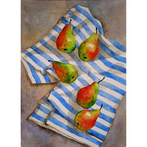Dipinto di natura morta di frutta Acquerello originale Dipinto di pera Piccolo dipinto Splash 8 x 11,5 pollici di DariaRiabininaSpain