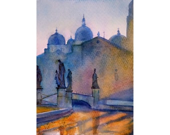 Venetië Italië schilderij originele aquarel Italië Wall Art kleine schilderij zonsondergang landschap schilderij 6 bij 9 inch door DariaRiabininaSpain