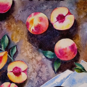 Peach Painting Original Watercolor Still Life Fruit Painting Small Painting 8 by 11.5 inches by DariaRiabininaSpain image 2