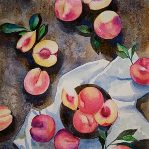 Peach Painting Original Watercolor Still Life Fruit Painting Small Painting 8 by 11.5 inches by DariaRiabininaSpain image 9