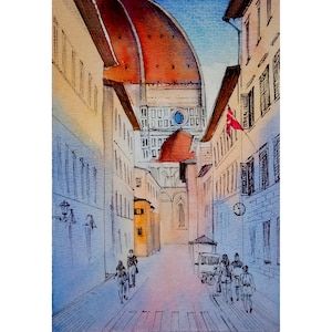 Florence schilderij originele aquarel Italië schilderij Toscane kunstwerk pen en inkt schets 6 x 8 inch door DariaRiabininaSpain
