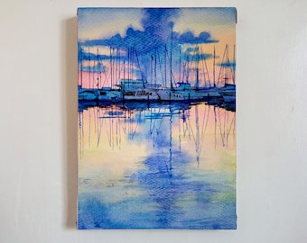 Pintura oceánica Náutica Original Acuarela Velero Pequeña Pintura Paisaje Marino Pintura Hogar Arte de pared 8 por 11 pulgadas por DariaRiabininaSpain