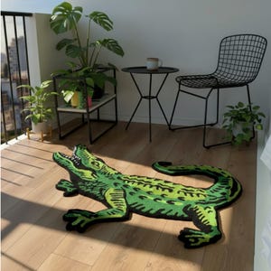 Hand-Tufted Wool Crocodile Rug, Handmade Animal Rug