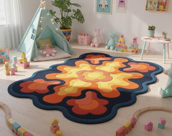 Hand-Tufted Irregular Rug 100% New Zealand Wool Handmade Area Rug for Living Room, Bedroom