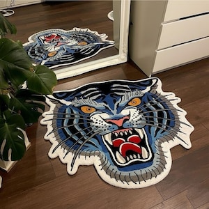 Hand Tufted New Zealand Wool Rug – Blue Tiger Face Carpet