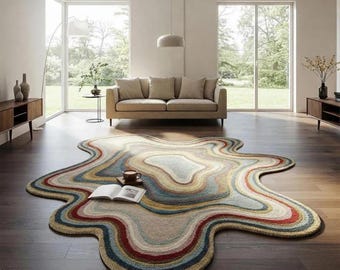 Hand-Tufted Handmade Irregular Area Rug 100% New Zealand Wool Rugs for Living Room, Bedroom
