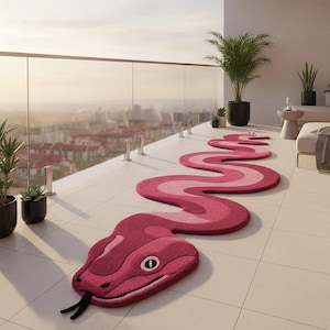 Handmade Wool Rug: Pink Snake Design, Kids Nursery Carpet