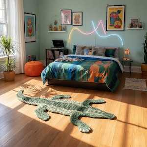 Hand-Tufted Crocodile Rug, New Zealand Wool, Kids Playroom Decor