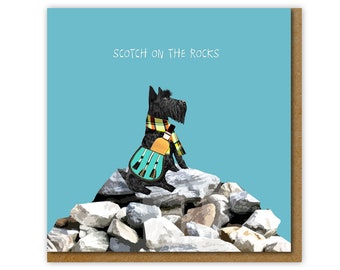 Funny Card for Scottish Friend, Scotch on the rocks Birthday card, Card for a dog lover, Scottie dog