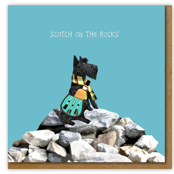 Funny Card for Scottish Friend, Scotch on the rocks Birthday card, Card for a dog lover, Scottie dog