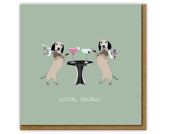 Funny card for dog lover, Cocktail sausages Birthday card, Dachshund lover, Sausage dogs