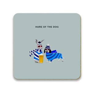 Funny Coaster for beer drinker, Stocking filler, hare of the dog coaster, Postable gift, last minute gift