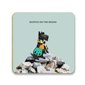 Funny Scottie Dog Coaster, Stocking filler, scotch on the rocks coaster, novelty gift for whisky drinker