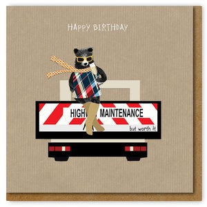 Funny card for young woman, fashionista, High maintenance Birthday card for her, funny friend