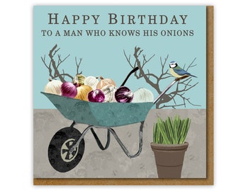Funny card for male gardener, Gardening Birthday card, Know your onions