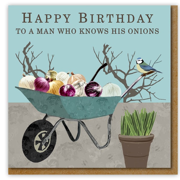 Funny card for male gardener, Gardening Birthday card, Know your onions