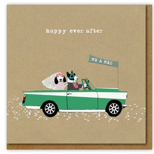 Mr and Mrs Wedding Card, Happy ever after Wedding card with retro car