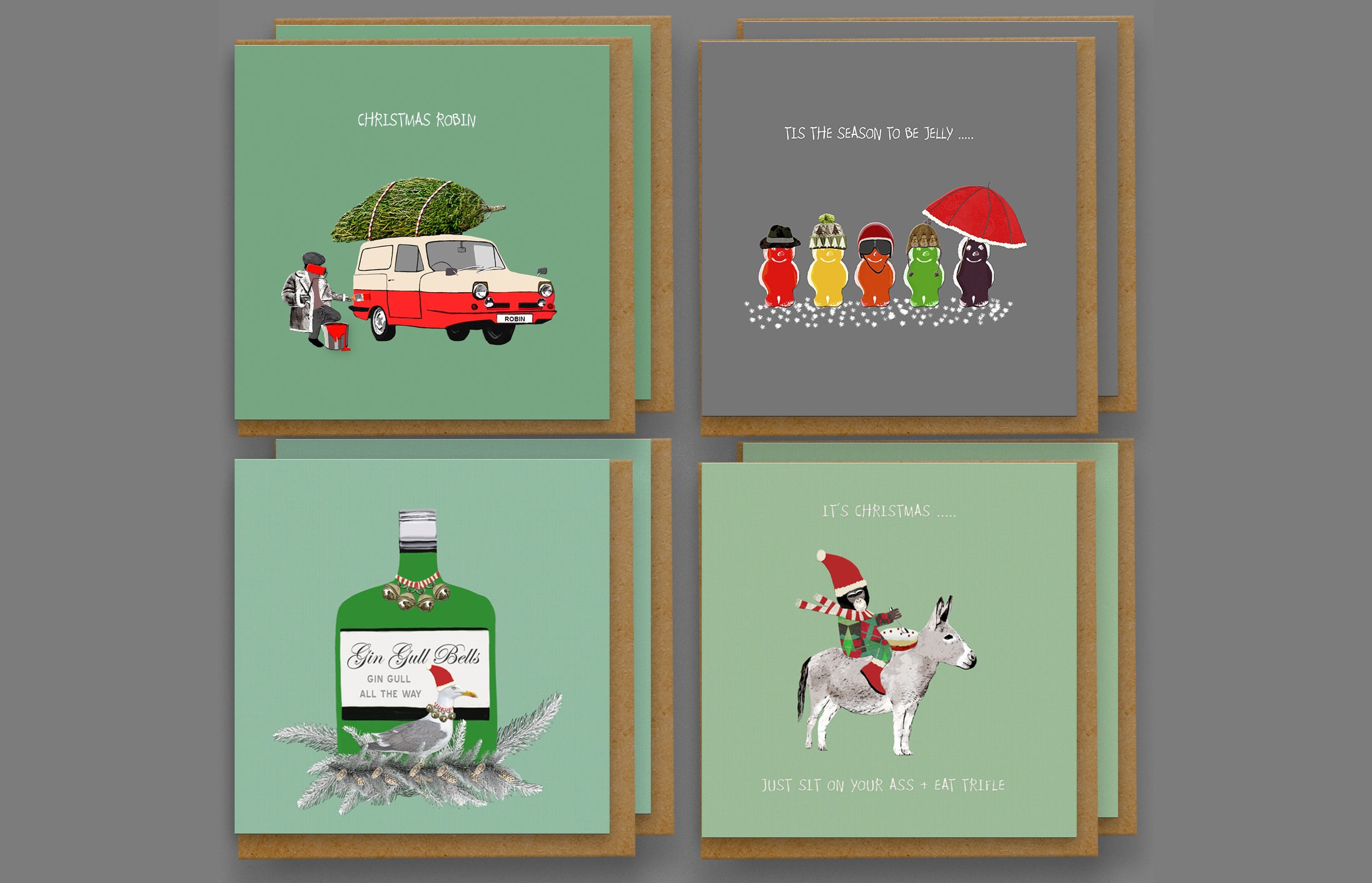 Christmas Giggle Pack, Pack of 8 Funny Christmas Cards, Send Funny Christmas Cards, Assorted