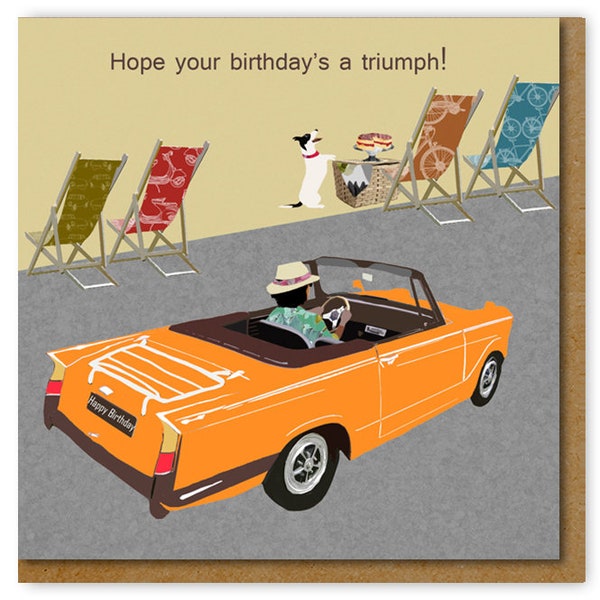 Funny Birthday card for car enthusiast, Retro Triumph Birthday card, Vintage car card