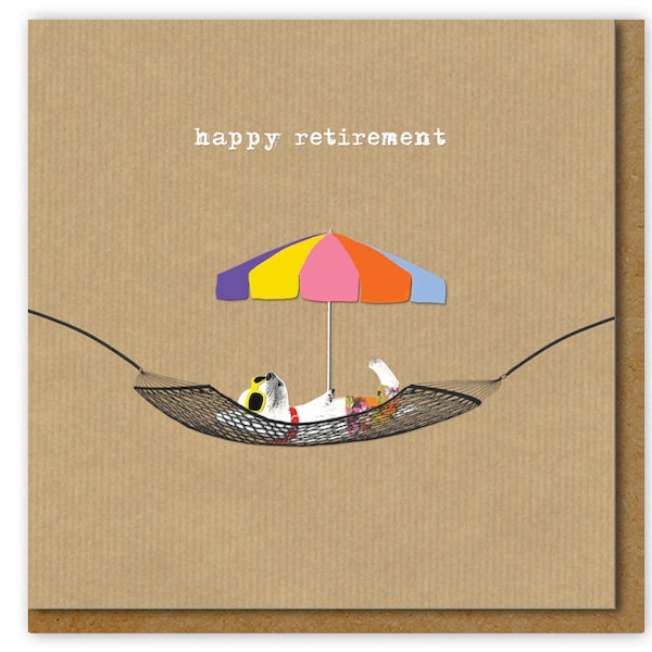 Happy Retirement Card, Chilled out retirement, Dog owning retiree