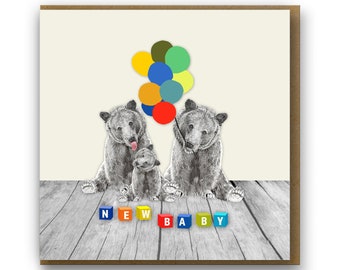 Cute New Baby Card, New baby card with bears