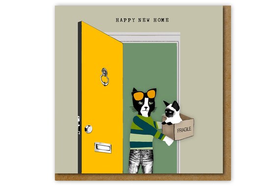 Happy New Home Card, Moving House With Cat Card