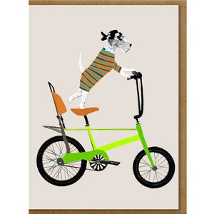 Fox Terrier on Chopper bike, Blank Art Card, Funny Dog Card for all occasions, Funny Birthday Card, Funny Cyclist card