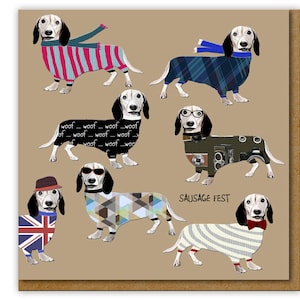Funny Card for dachshund fan, Sausage dog owner, Sausage fest Birthday card