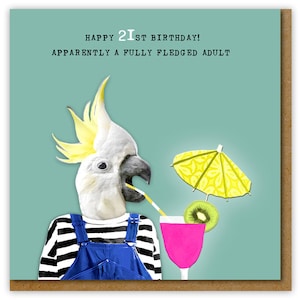 Funny Age 21 card, fully fledged adult, Happy 21st Birthday