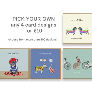 Any 4 Cards for 10 Pounds, Cards for all occasions, Mix and match funny & cute cards,  4 for 10, Custom card assortment, Pick your own