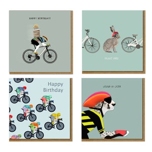 Fun Cards for Cyclists, Set of 4 Bike Themed Birthday Cards, Cycling Design Humour Cards