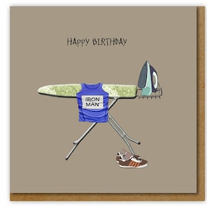 Iron Man Birthday card, Funny card for domesticated man or athlete