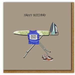 Iron Man Birthday card, Funny card for domesticated man or athlete