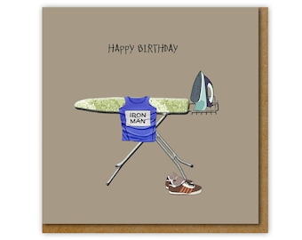 Iron Man Birthday card, Funny card for domesticated man or athlete