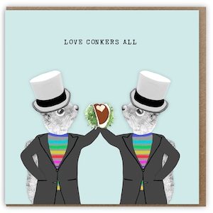 Mr and Mr wedding card, Cute Gay wedding card, Love Conkers All
