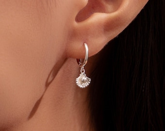 Sterlingzilver, schelpoorbellen, bedeloorbellen met schelp, hangoorbellen