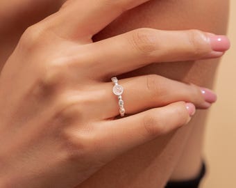 Sterling Silver Rose Quartz Ring, Pink Gemstone Ring, Pink Quartz Ring, Adjustable Ring, Beads Ring