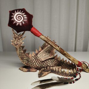 Red Hexagonal Translucent Shaman Rattle = EXPANSION - Shamanic, Medicine, Healing, Ceremony, Journeying, Altar Handmade Rattle