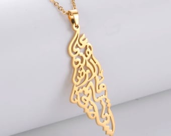 Gold Palestine Map Necklace: For Men and Women, Stainless Steel Non Tarnish Necklace