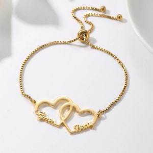 Pulsera con nombre personalizado, pulsera con nombre grabado, pulsera ajustable con corazón, oro, plata, joyería personalizada, regalos para el Día de la Madre