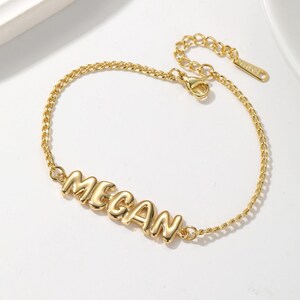 Pulsera con nombre, pulsera con letras de burbujas, pulsera con letras de globo, pulsera personalizada, letras 3D, pulsera con dijes, pulseras de la amistad, sin deslustre
