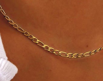 Cadena Figaro: Cadena de 3 mm, acero inoxidable resistente al agua, plata u oro