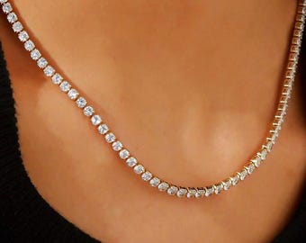 Collar de cadena de tenis con circonitas heladas: joyería apilable e impermeable