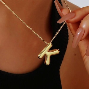 Chunky Bubble Letter Necklace: 18K Gold Plated Initial Pendant