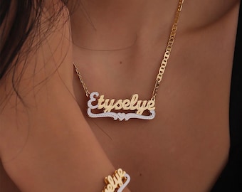 Personalized Double Plated Name Necklace Bracelet Set: Stainless Steel Chain Jewelry