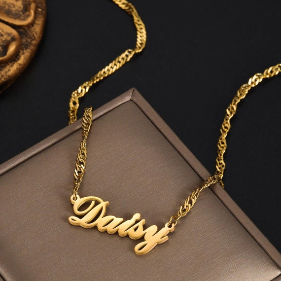 Nameplate Necklace: 18K Gold Plated Stainless Steel, Non Tarnish Jewelry