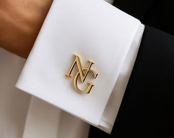 Manschettenknöpfe mit Monogramm: Gold oder Silber Initial für Männer Edelstahl