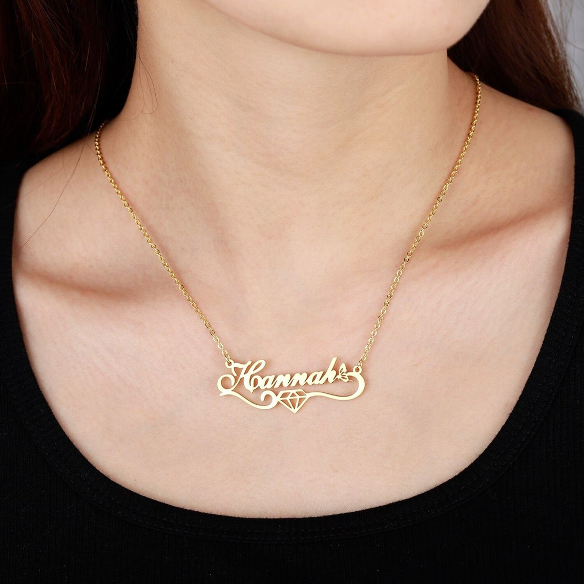 Nameplate 14K Real Gold Name Necklace With Butterfly Etsy