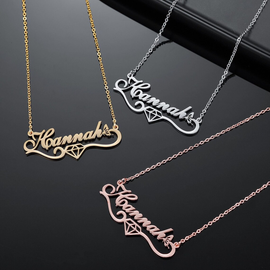 Nameplate 14K Real Gold Name Necklace With Butterfly Etsy